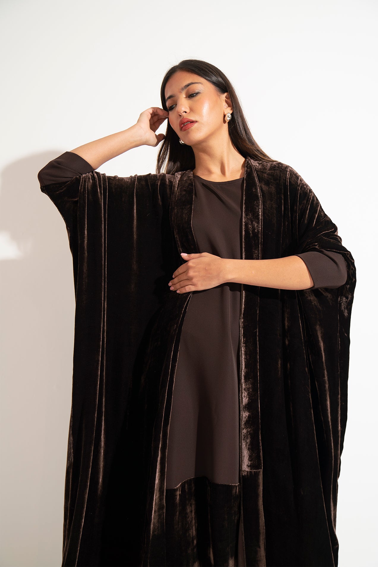 Rich Brown Velvet Abaya A6