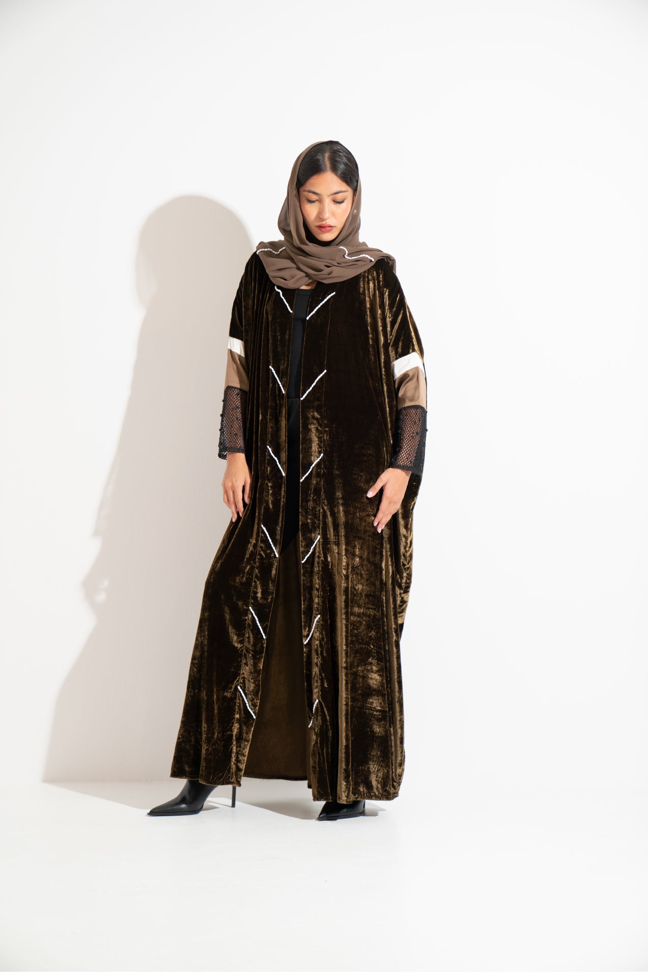 Khaki Velvet Abaya A 10