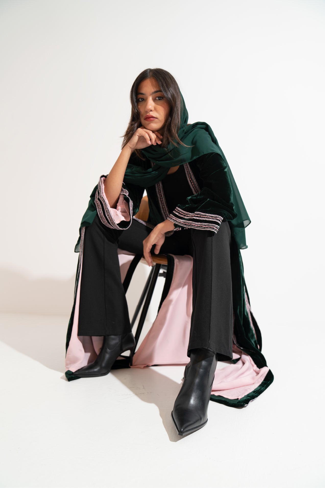 Green Velvet Abaya A9