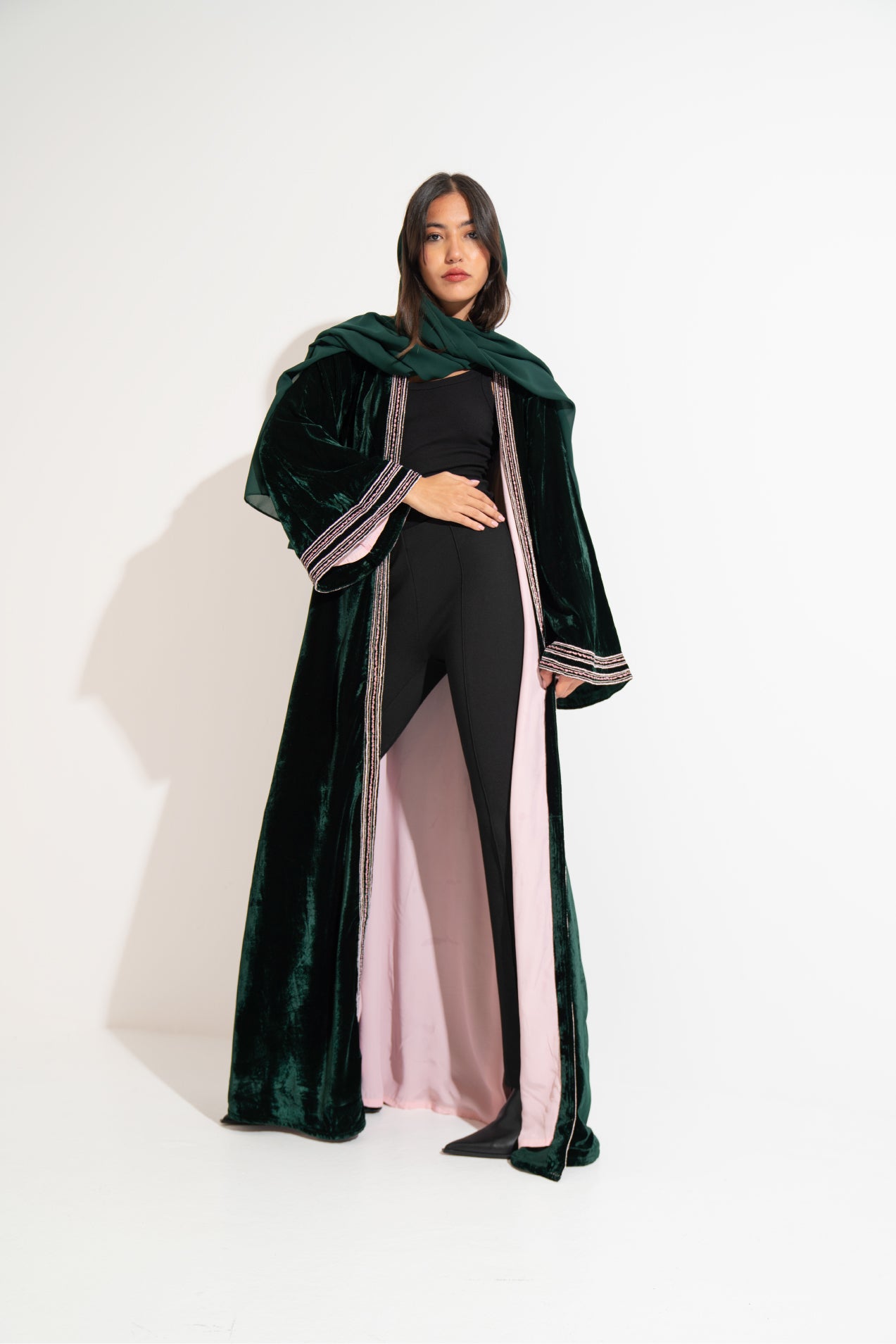 Green Velvet Abaya A9